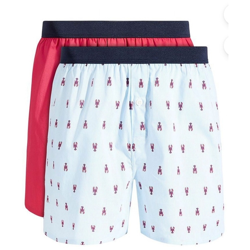 Club Room Boxers Mens 2-Pack 100% Cotton Crab Print Stripe Red White Blue Small